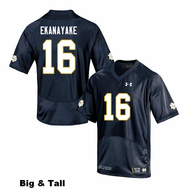 Men's NCAA Notre Dame Fighting Irish #16 Cameron Ekanayake Stitched College Under Armour Authentic Navy Big & Tall Football Jersey JA10K61XR